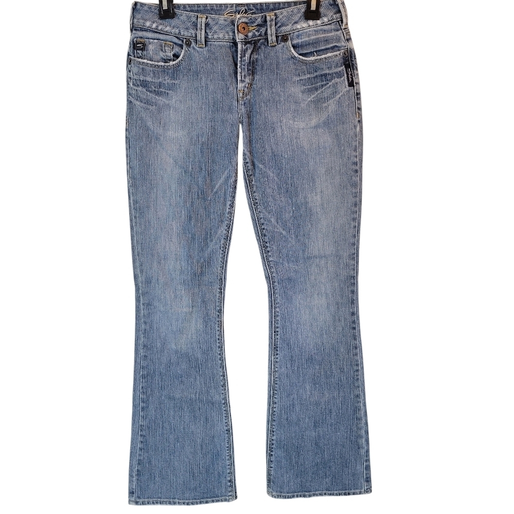 Y2K Silver Low Rise Flare Medium Wash Denim Jeans Pants